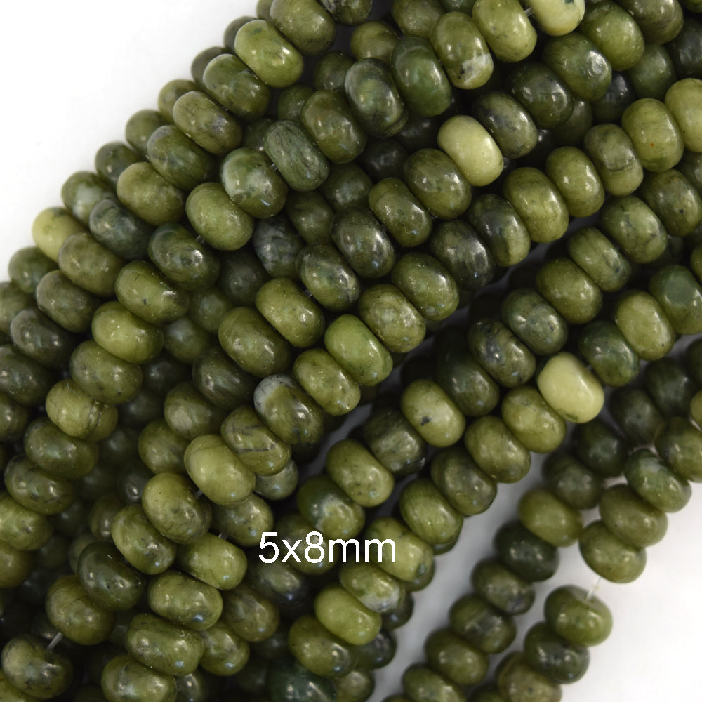 Natural Green Taiwan Jade Rondelle Button Beads Gemstone 15" Strand 6mm 8mm - Eagle Beadz