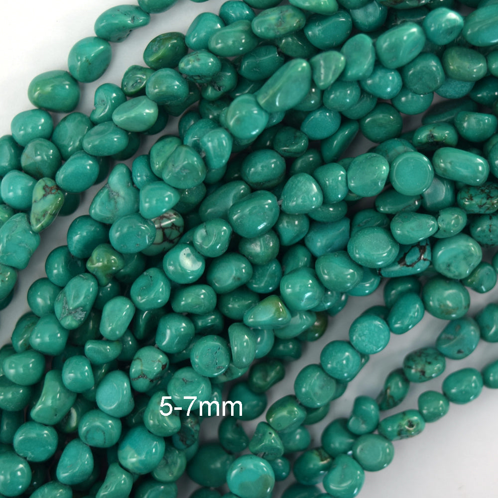 5mm - 7mm green turquoise pebble nugget beads 15" strand