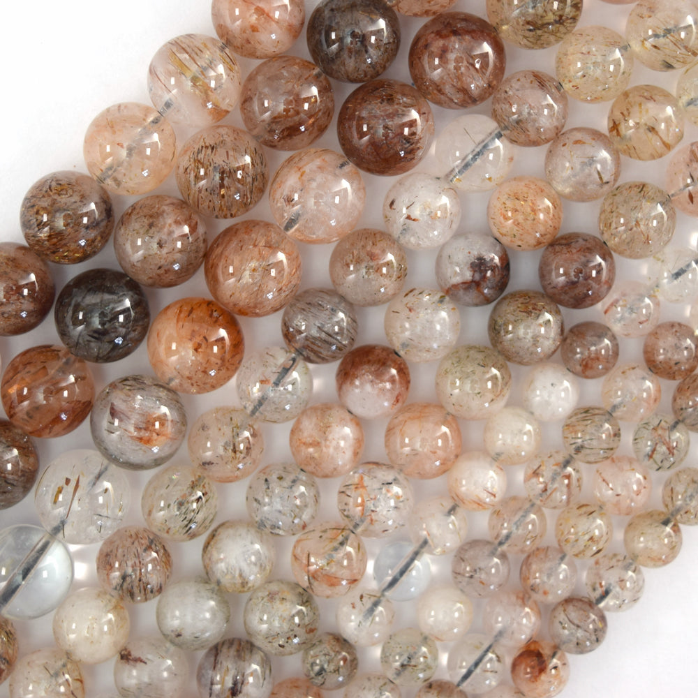 Natural Black Gold Super Seven Rutilated Quartz Round Beads 15" 6mm 8mm 10mm - Eagle Beadz
