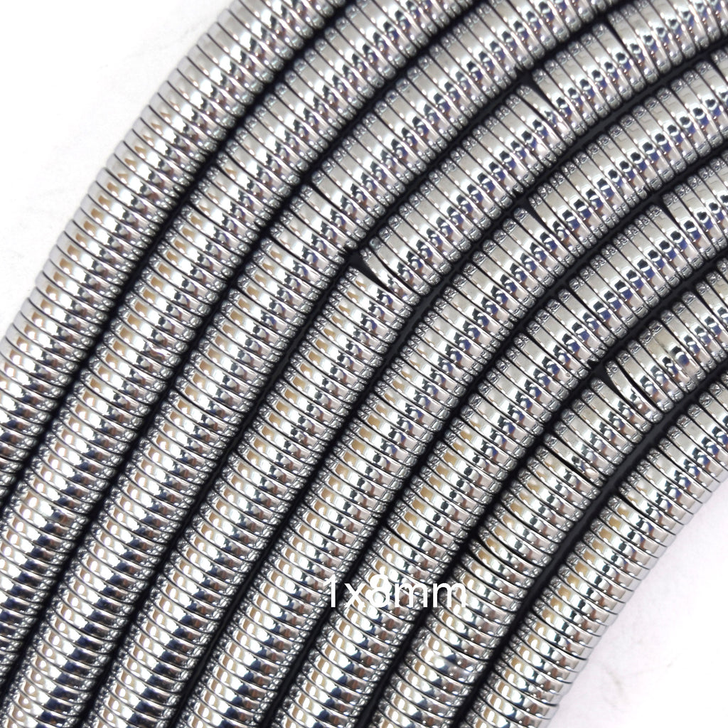 1mm Thick Silver Hematite Heishi Disc Slice Beads 15.5" Strand 1x4mm 1x6mm 1x8mm