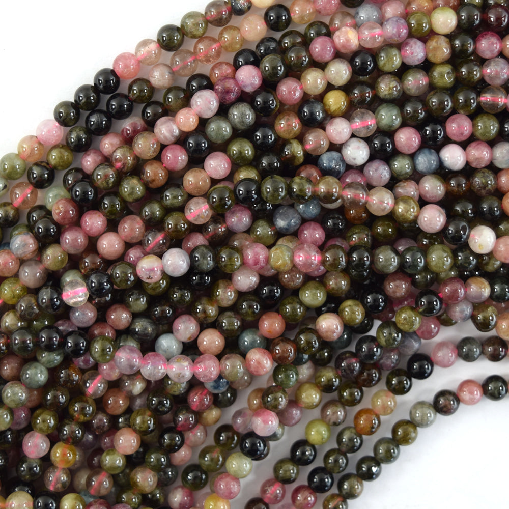 Natural Watermelon Tourmaline Round Beads 15.5" Strand 4mm 6mm 8mm 10mm S1