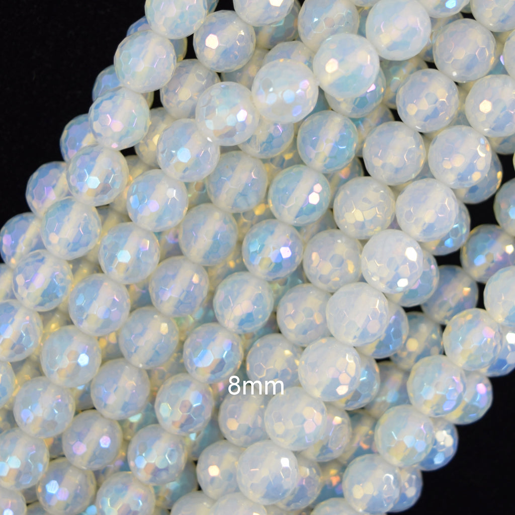 Mystic Titanium Faceted Opalite Quartz Round Beads 15" Strand 6mm 8mm 10mm - Eagle Beadz