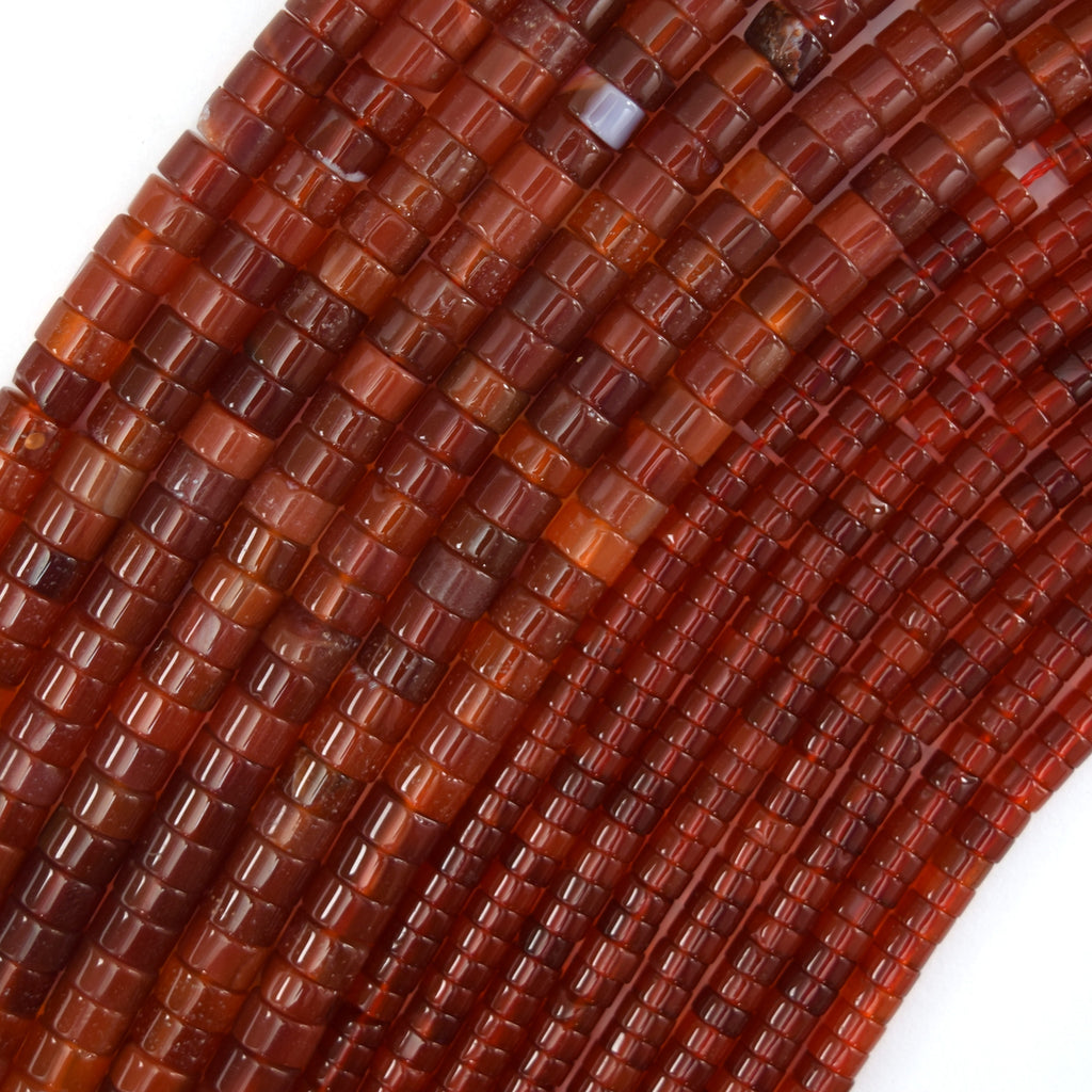 Red Carnelian Heishi Disc Beads Gemstone 15.5" Strand 2x4mm 3x6mm - Eagle Beadz