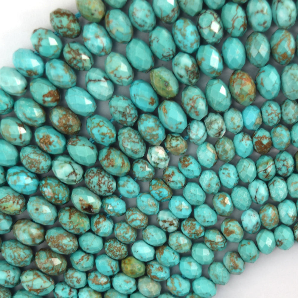 Faceted Brown Matrix Blue Turquoise Rondelle Button Beads 15" Strand 4mm 6mm 8mm