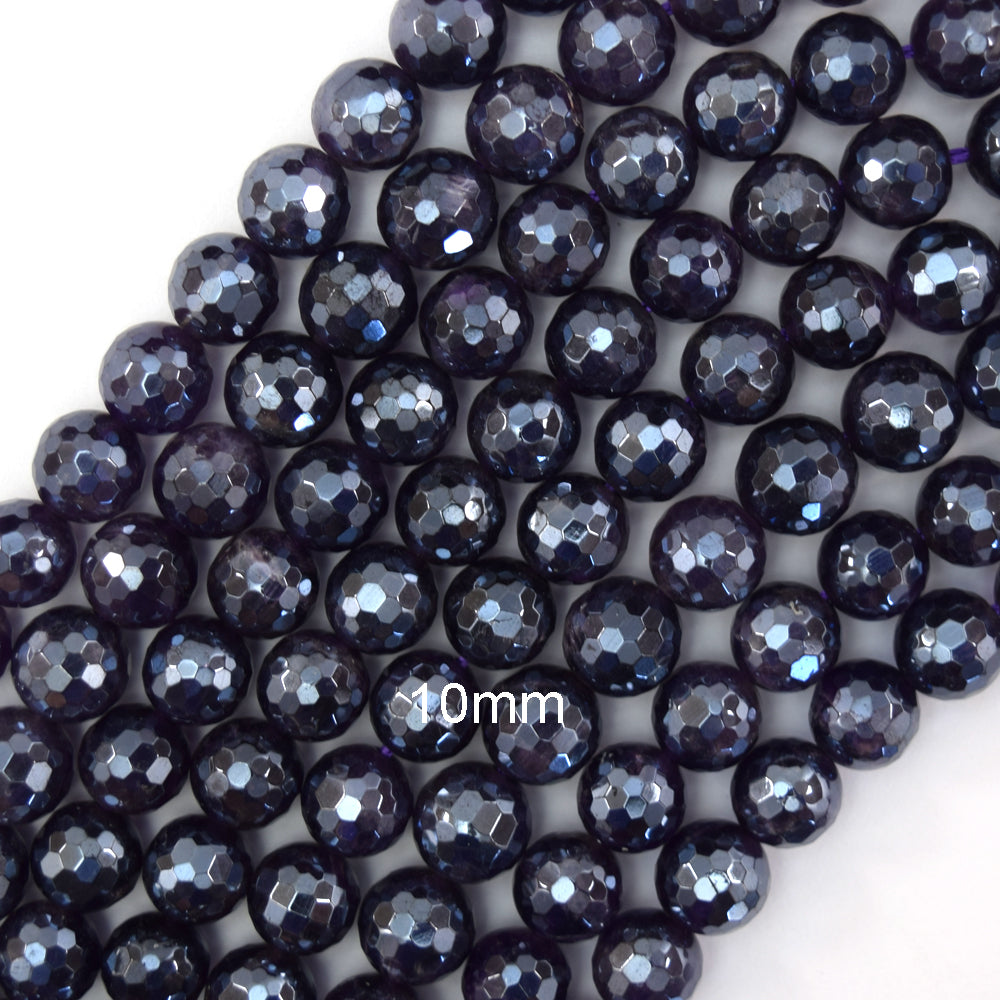 Mystic Titanium Natural Faceted Purple Amethyst Round Beads 15" 6mm 8mm 10mm