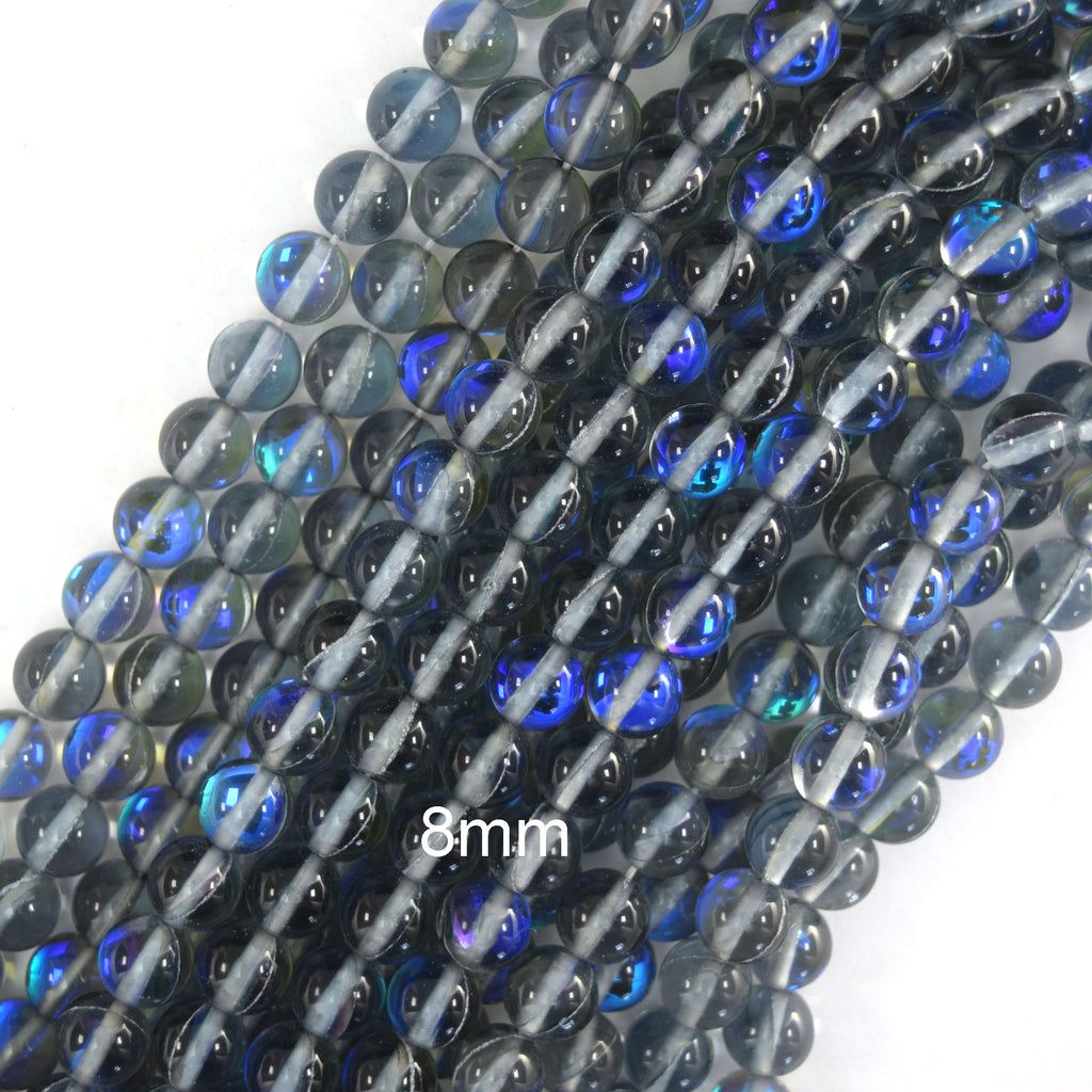 Blue Gray Mystic Aura Quartz Round Beads Gemstone 15" Strand 6mm 8mm 10mm