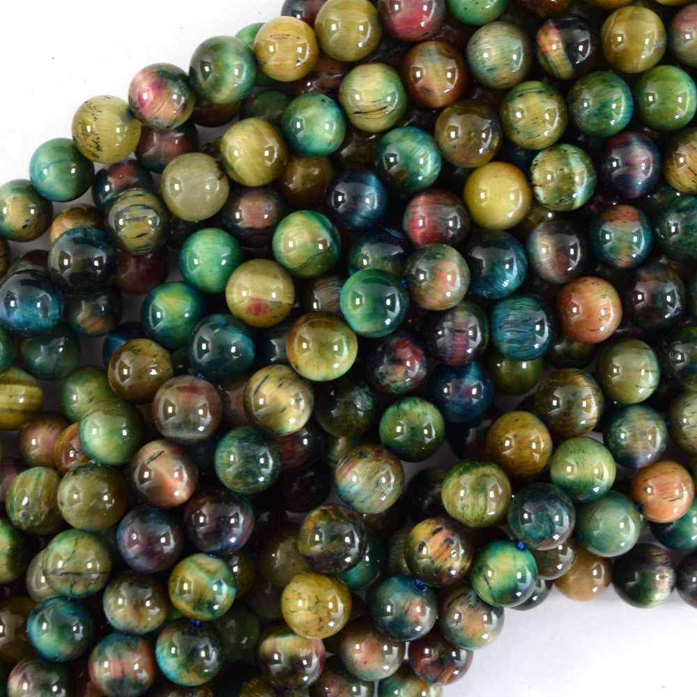 AA Apple Green Tiger Eye Round Beads Gemstone 15" Strand 4mm 6mm 8mm 10mm 12mm - Eagle Beadz