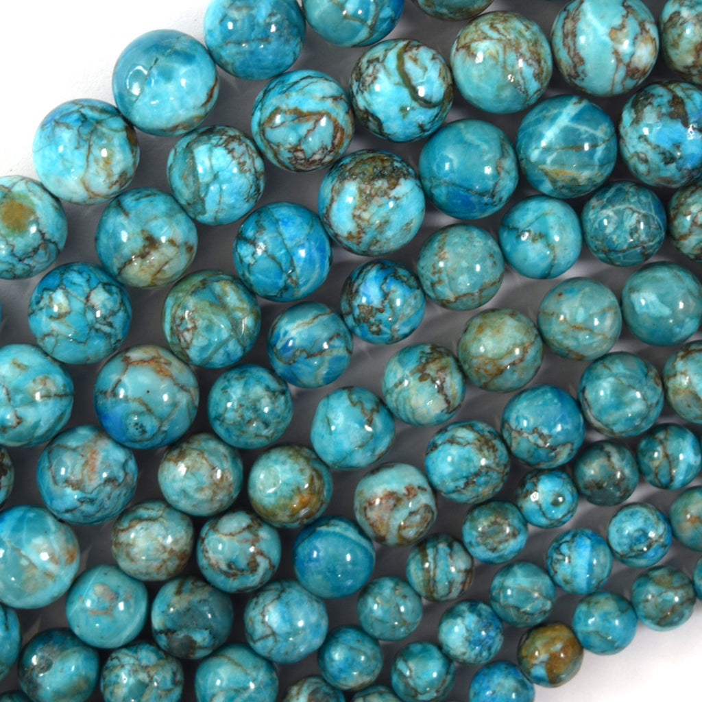 Natural Blue South African Turquoise Round Beads 15" Strand 6mm 8mm 10mm - Eagle Beadz