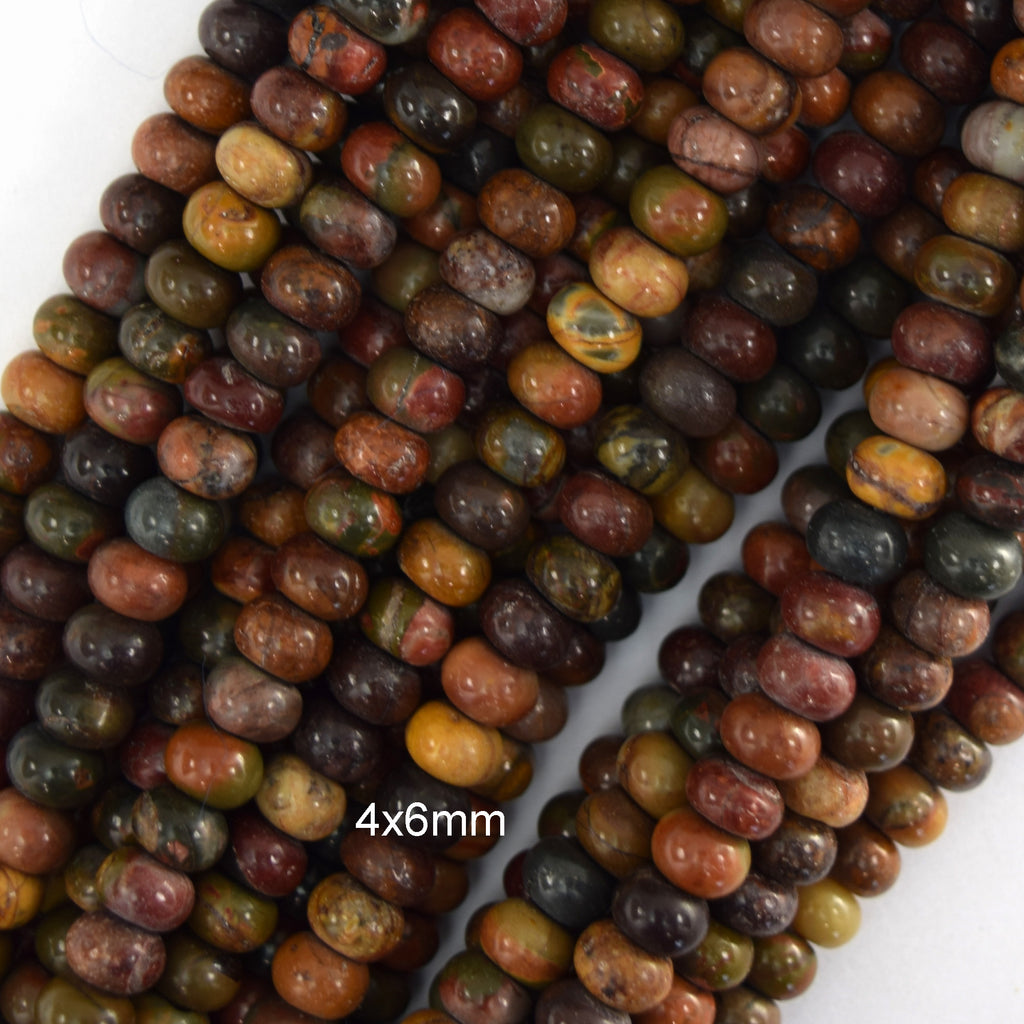 Natural Red Creek Picasso Jasper Rondelle Button Beads 15.5" Strand 4mm 6mm 8mm - Eagle Beadz