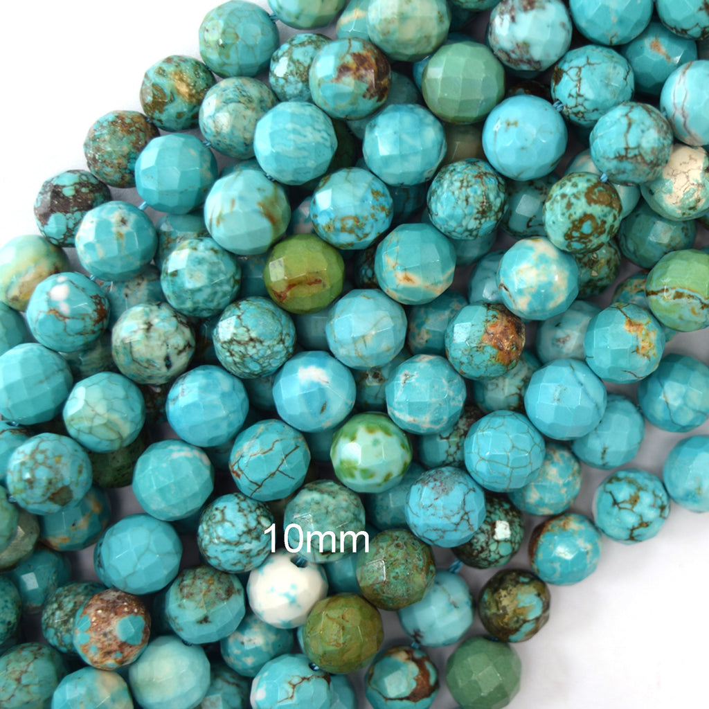 Faceted Blue Turquoise Round Beads 15.5" 2mm 4mm 6mm 8mm 10mm S2 Brown Matrix - Eagle Beadz