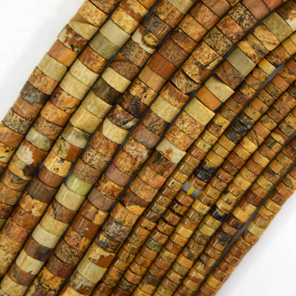 Natural Picture Jasper Heishi Disc Beads Gemstone 15" Strand 4mm 6mm - Eagle Beadz