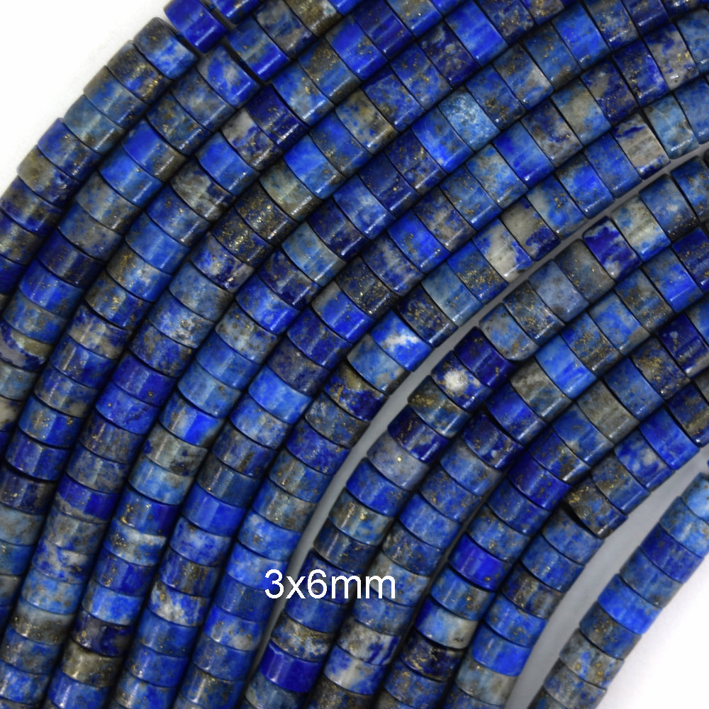 Natural Blue Lapis Lazuli Heishi Disc Beads Gemstone 15" Strand 4mm 6mm - Eagle Beadz