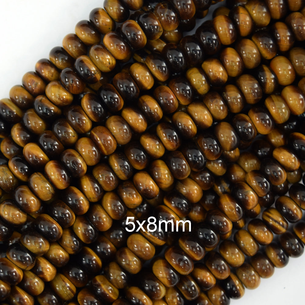 Natural Tiger Eye Rondelle Button Beads Gemstone 15" Strand 4mm 6mm 8mm - Eagle Beadz