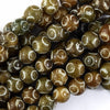 Natural Brown Jade Carved Round Beads Gemstone 15