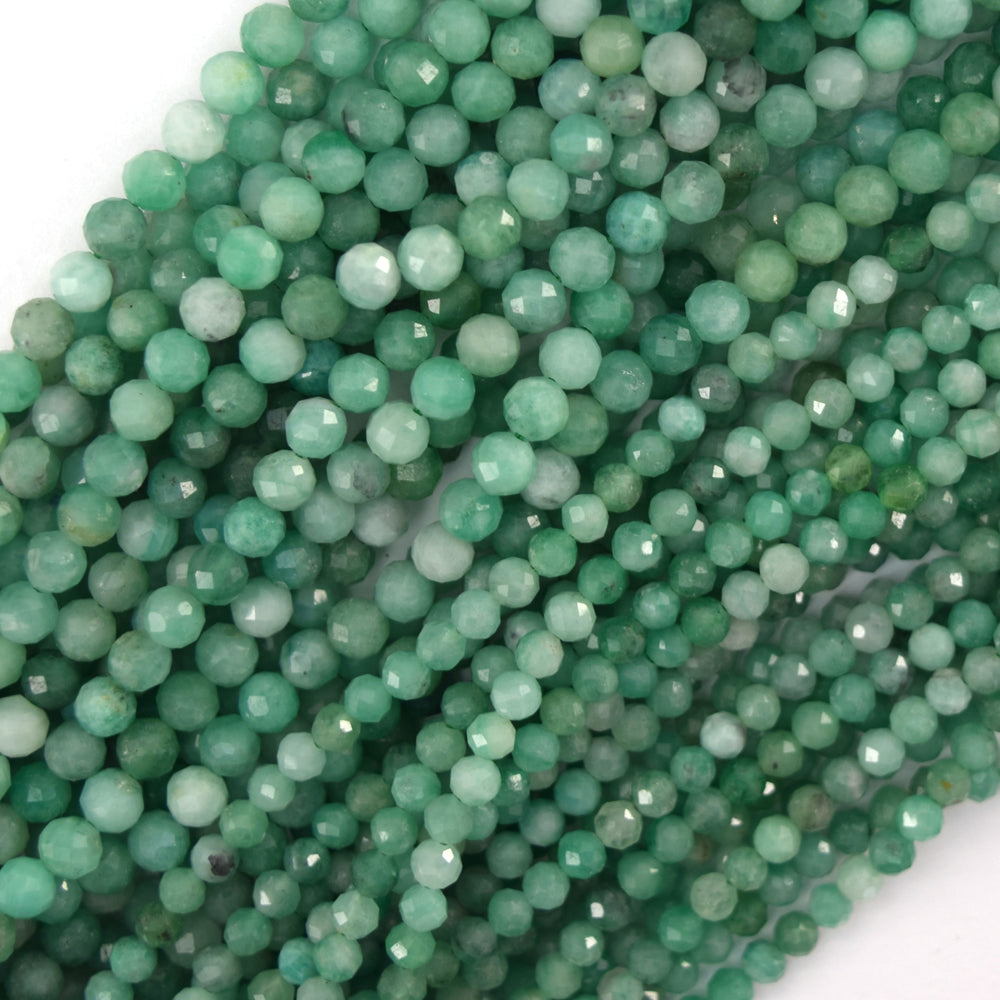 AA Natural Faceted Australian Green Chrysoprase Round Beads 15.5" Strand 3mm 4mm
