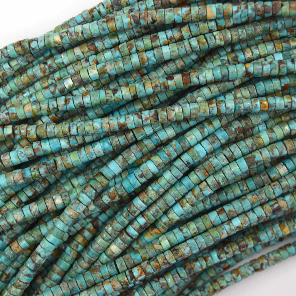 2x4mm genuine natural brown green blue turquoise heishi disc beads 15.5" strand