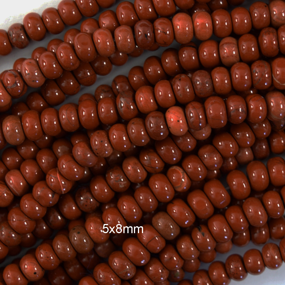 Natural Red Jasper Rondelle Button Beads 15" Strand 2x4mm 4x6mm 5x8mm