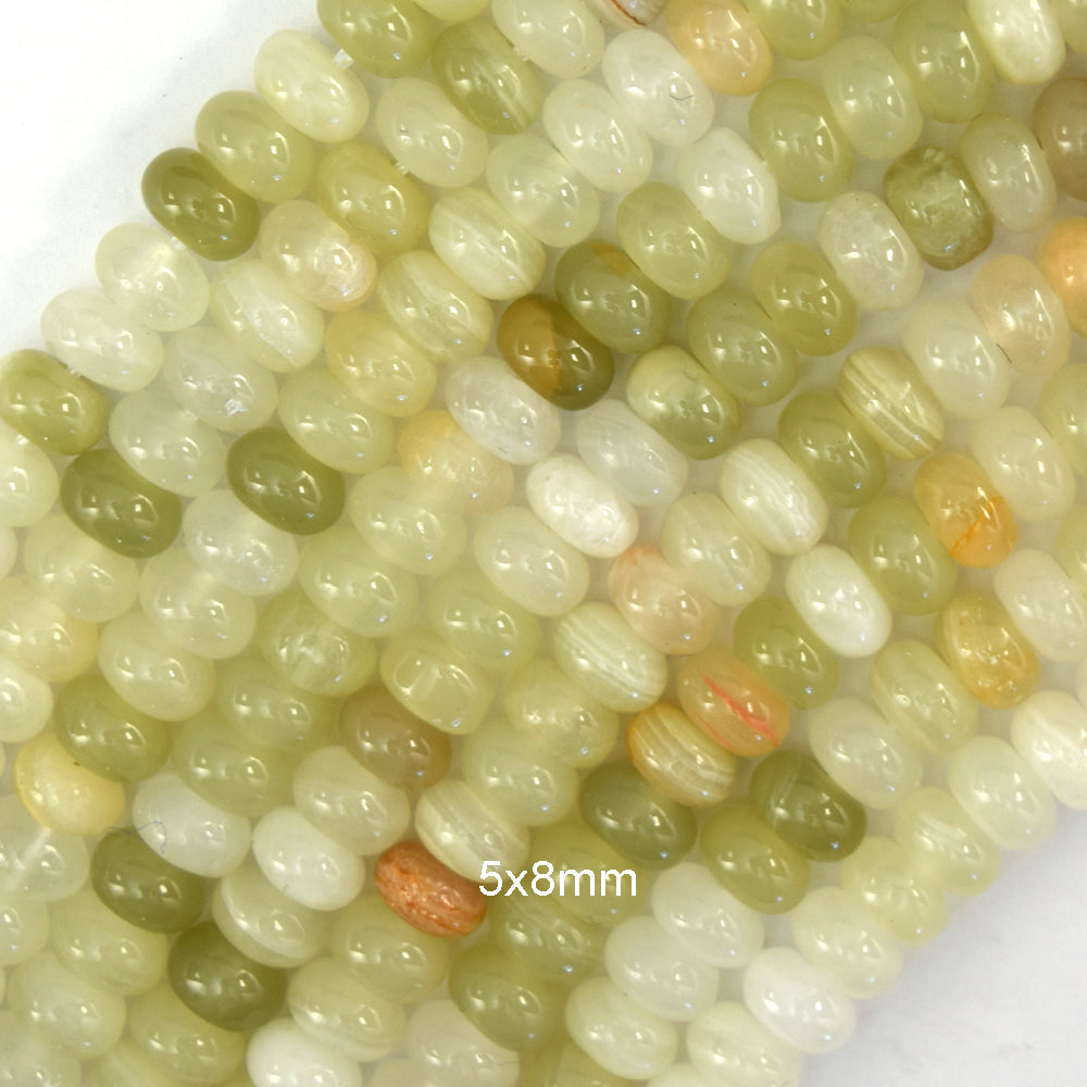 Natural Afghanistan Jade Rondelle Button Gemstone 15" Strand 4x6mm 5x8mm