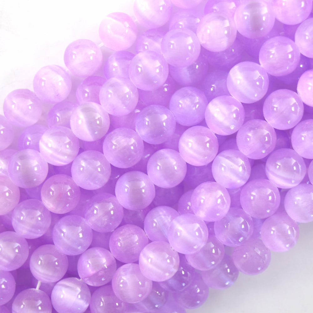 Genuine Purple Selenite Round Beads Gemstone 15.5" Strand 6mm 8mm 10mm