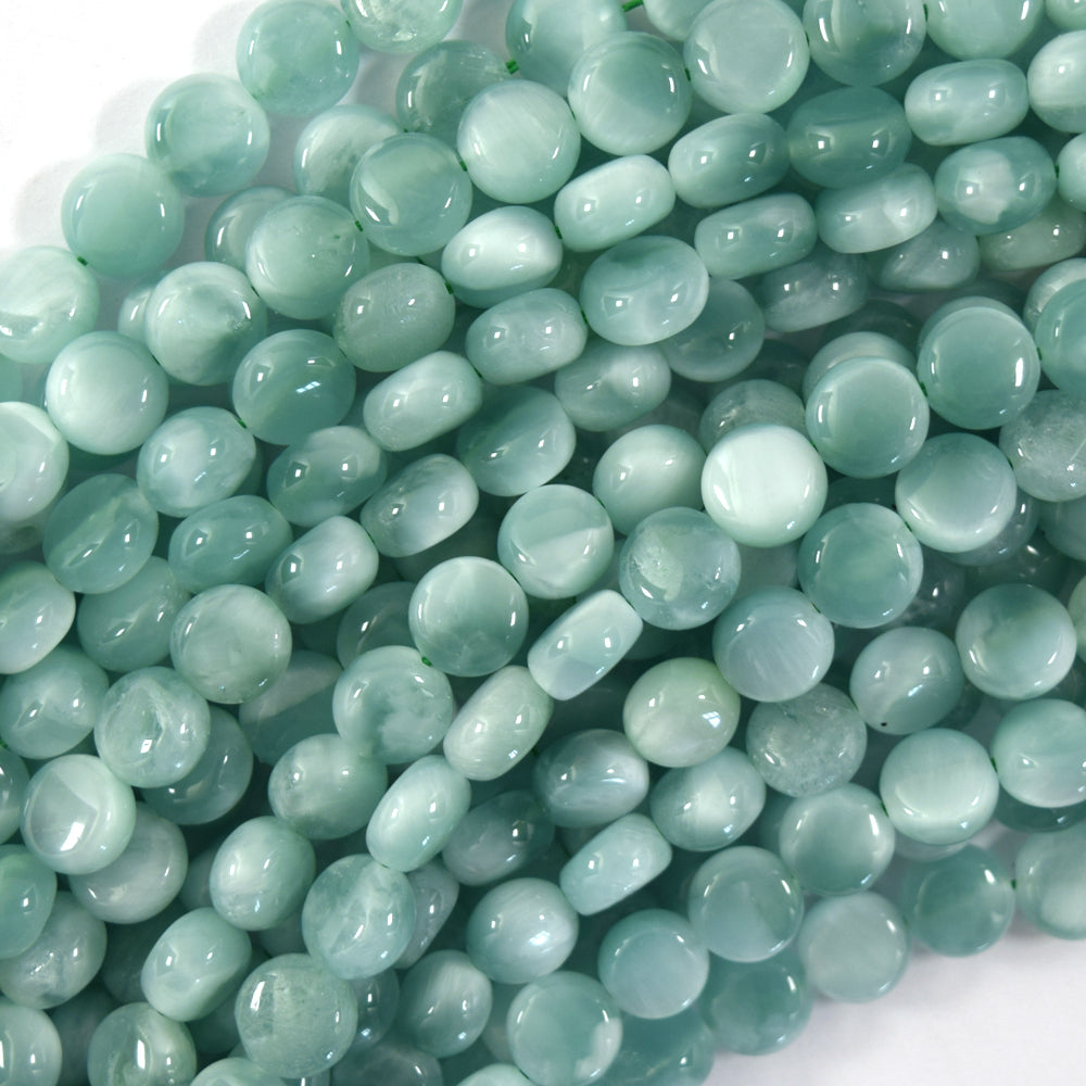 AA Natural Green Moonstone Coin Beads 15.5" Strand Eye 5x8mm 5x10mm 6x15mm
