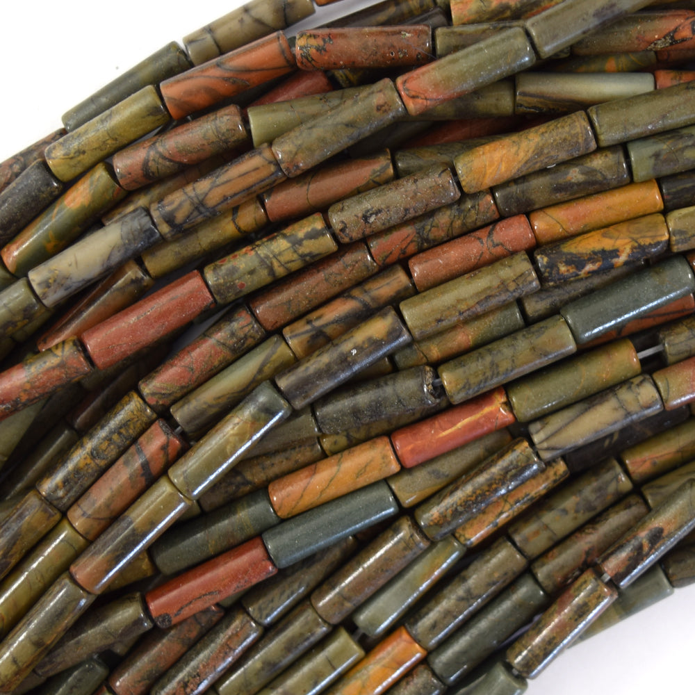 13mm natural red creek picasso jasper tube beads 15.5" strand