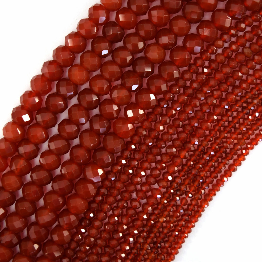 AA Faceted Red Carnelian Rondelle Button Beads 15.5" Strand 3mm 4mm 8mm - Eagle Beadz
