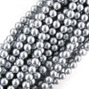 Silver Shell Pearl Round Beads Gemstone 15.5