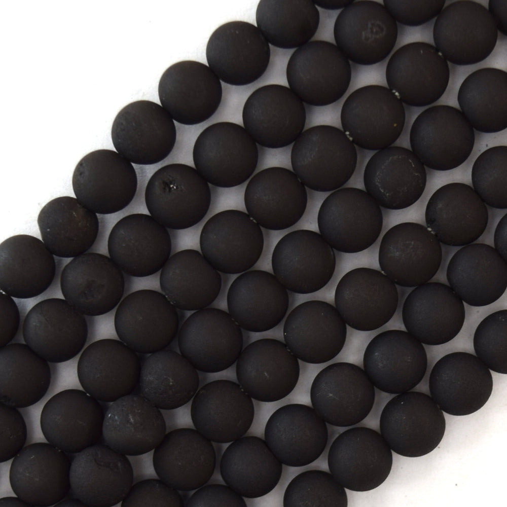 Matte Black Druzy Agate Round Gemstone Beads 15.5" Strand 6mm 8mm 10mm 12mm 14mm