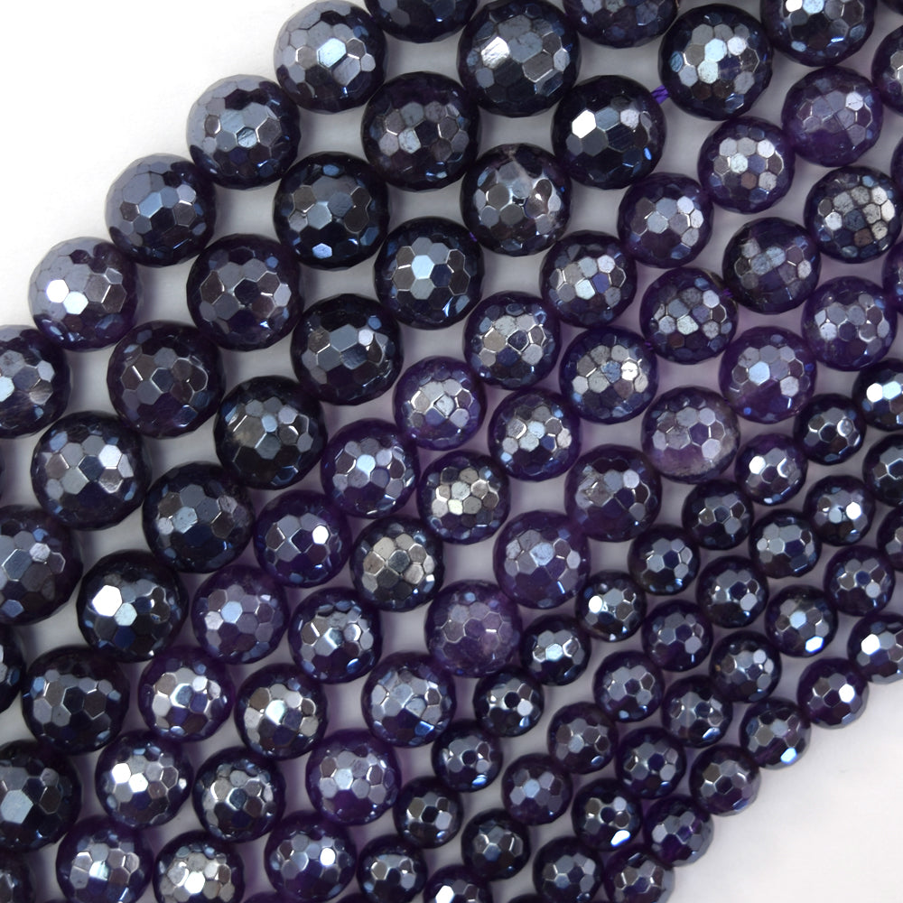 Mystic Titanium Natural Faceted Purple Amethyst Round Beads 15" 6mm 8mm 10mm