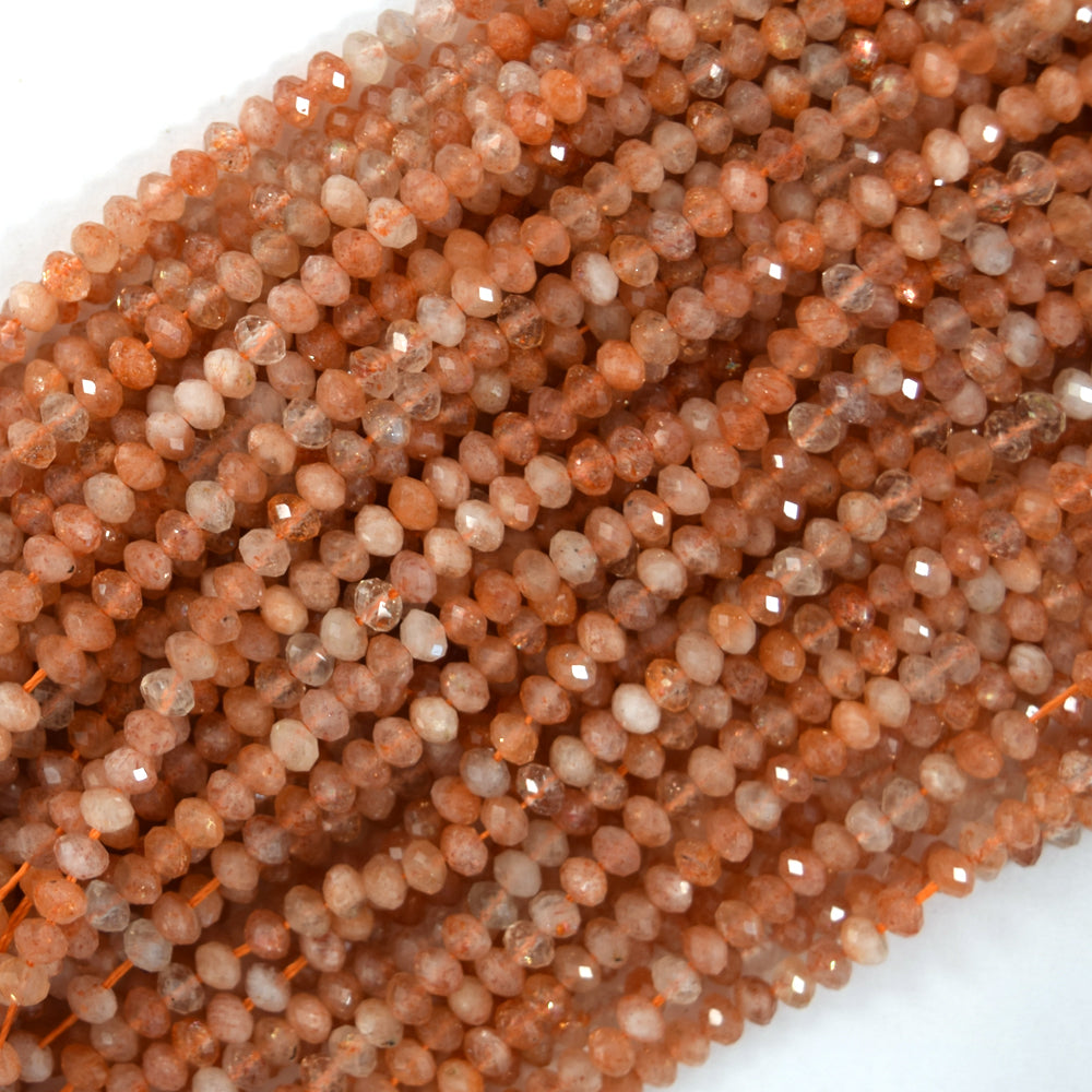 4mm natural faceted gold orange sunstone rondelle button beads 15.5" strand