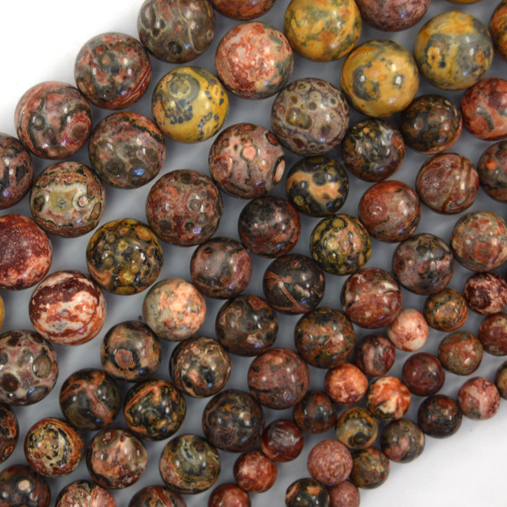 Natural Red Leopard Skin Jasper Round Beads 15" Strand Map 6mm 8mm 10mm