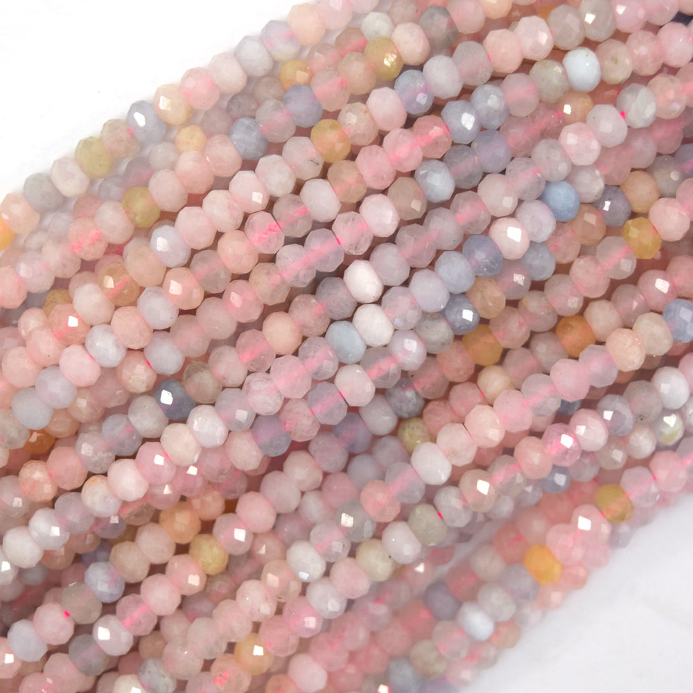 3x4mm natural faceted multicolor morganite rondelle button beads 15.5" strand 4mm