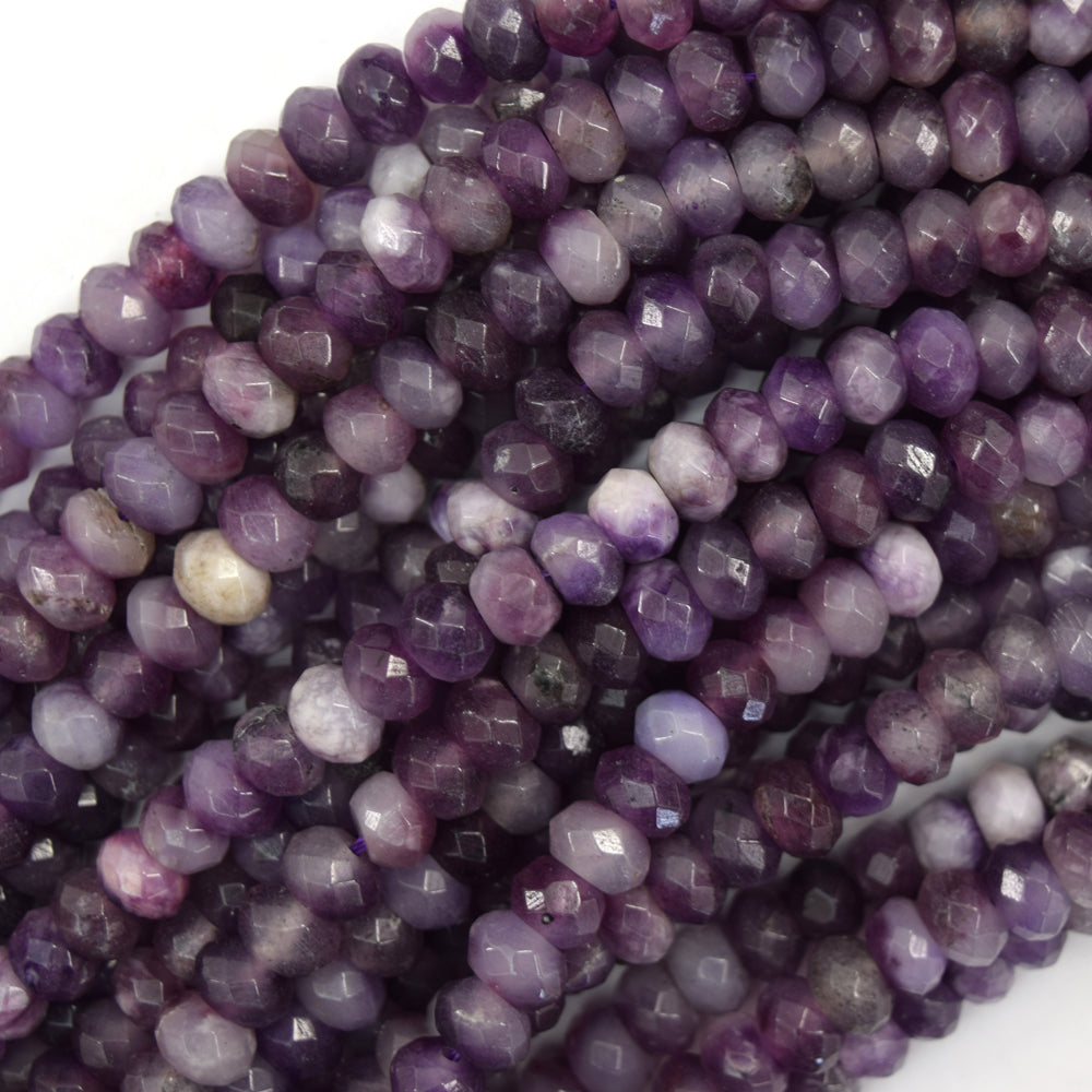5x8mm faceted purple colored jade rondelle button beads 15" strand