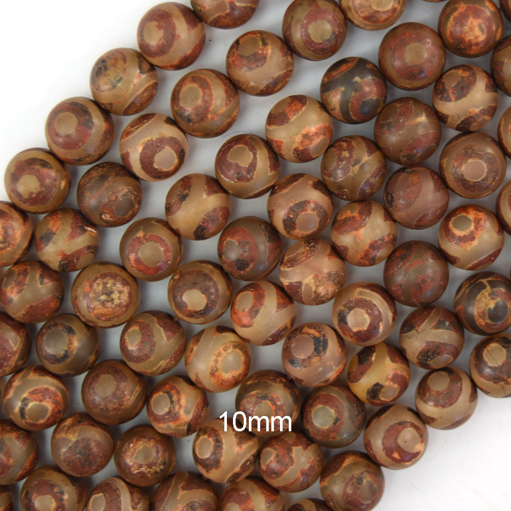 Matte Brown Tibetan DZI Agate Round Beads 15" Strand 6mm 8mm 10mm Evil Eye