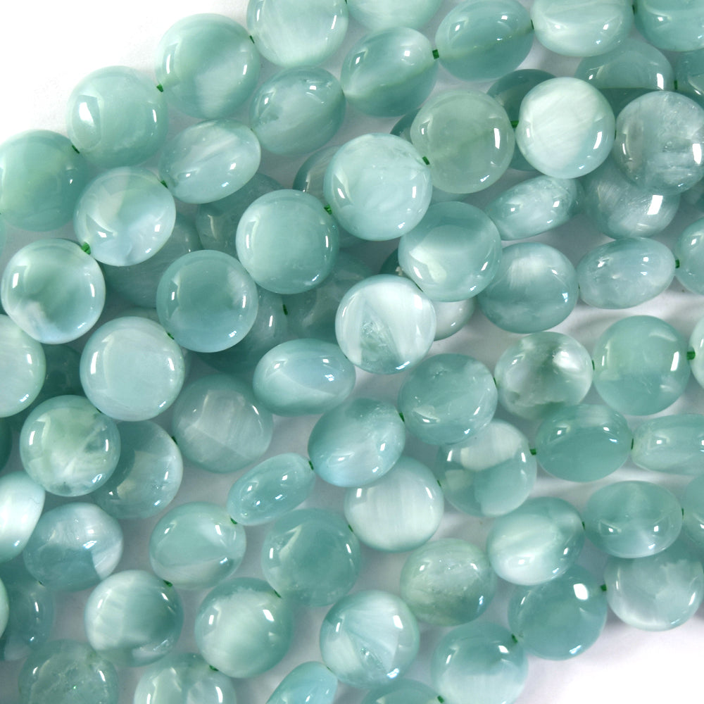 AA Natural Green Moonstone Coin Beads 15.5" Strand Eye 5x8mm 5x10mm 6x15mm