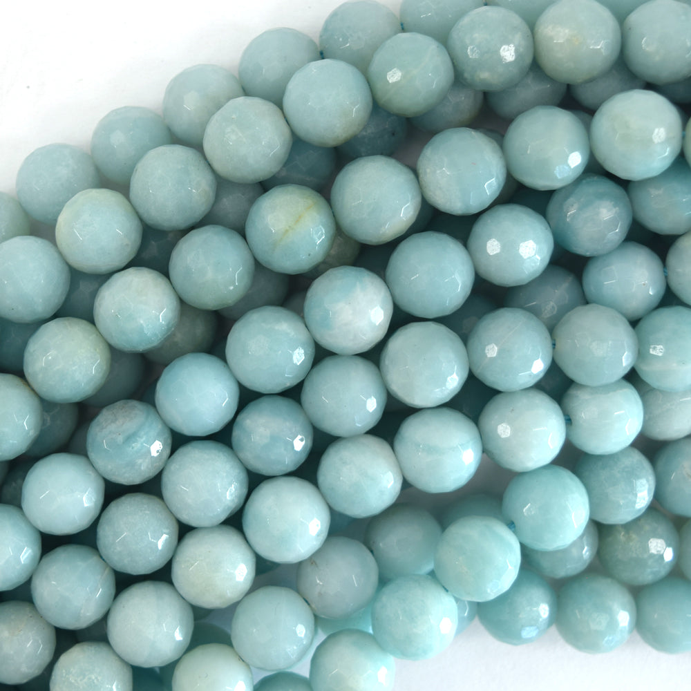 Natural Faceted Blue Amazonite Round Beads 15.5" Strand 4mm 6mm 8mm 10mm 12mm
