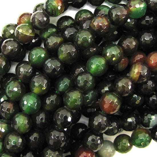 8mm faceted brown green agate round beads 15" strand