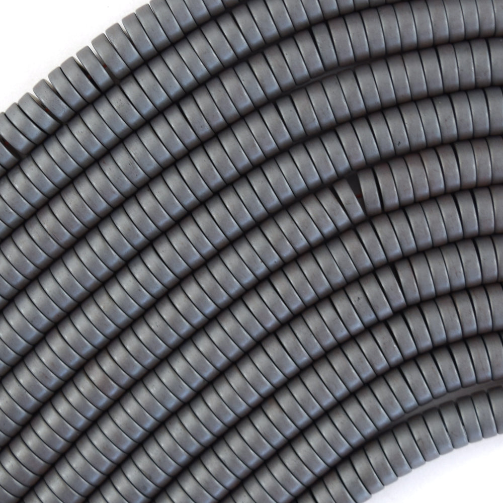 Natural Matte Black Hematite Heishi Disc Beads Gemstone 15.5" Strand 4mm 6mm 8mm