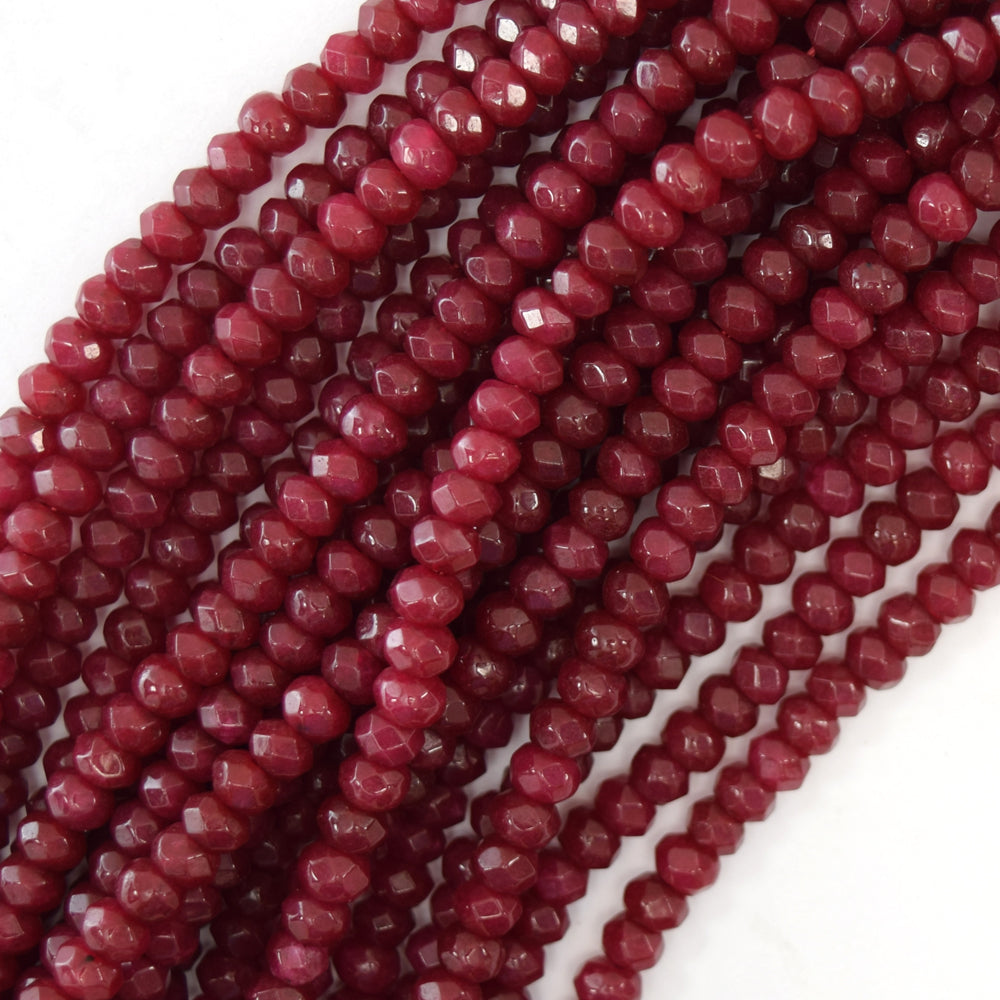 Faceted Ruby Red Jade Rondelle Button Beads 15" Strand 3mm 4mm 6mm 8mm 10mm