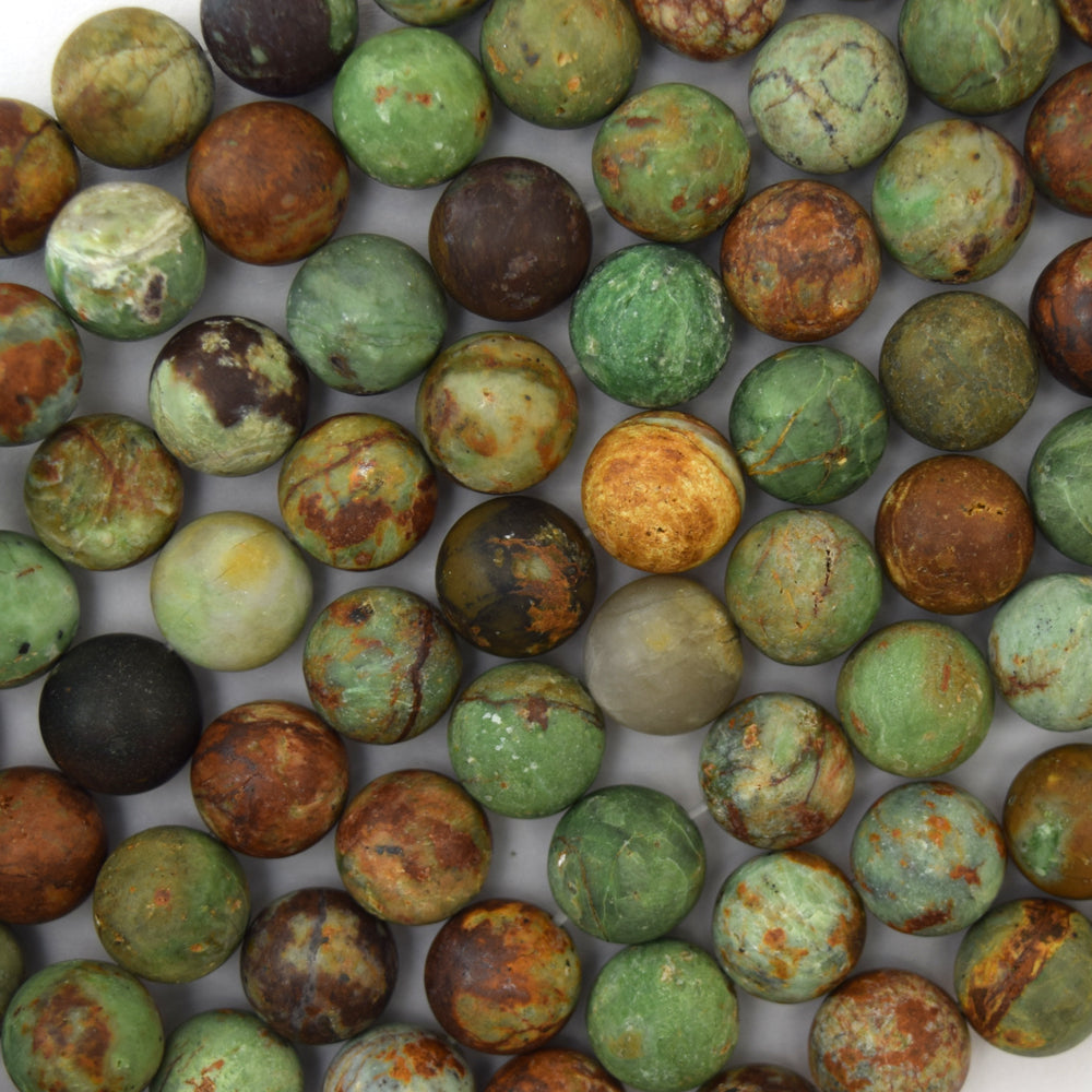 Natural Matte African Green Opal Round Beads 15" Strand 6mm 8mm 10mm 12mm