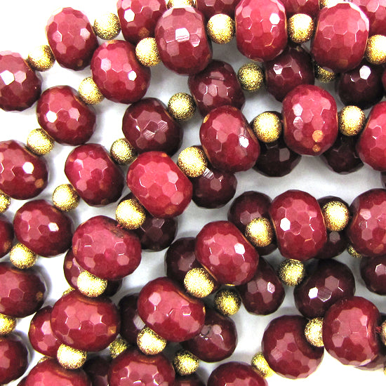 14mm faceted ruby red jade rondelle beads 14" strand