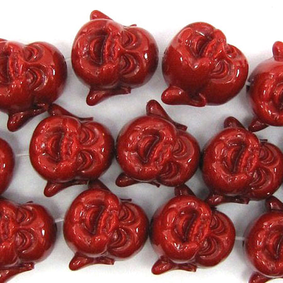 18mm synthetic coral carved buddha beads 15" strand 20 pcs red