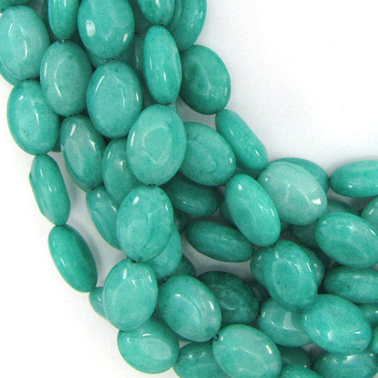 18mm green jade flat oval beads 16" strand