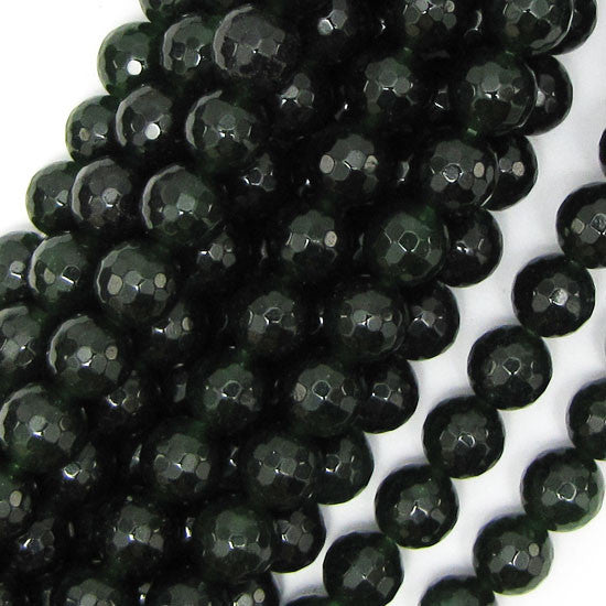 8mm faceted Canada green jade round beads 15.5" strand