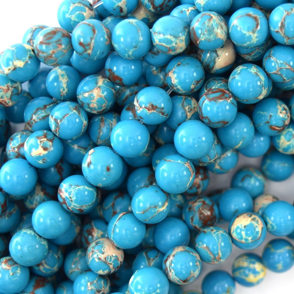 8mm synthetic turquoise blue sea sediment jasper round beads 15.5" strand