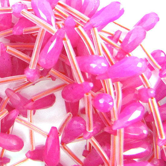 5x16mm faceted magenta jade teardrop beads 16" strand