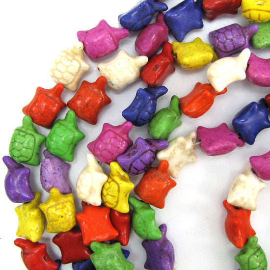 22mm multicolor turquoise carved turtle beads 16" strand