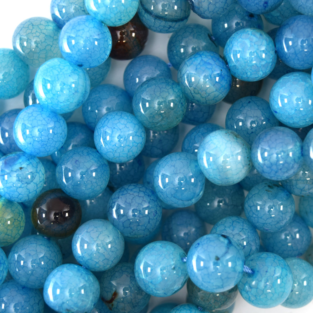 Blue Dragon Vein Agate Round Beads Gemstone 14.5" Strand 6mm 8mm 10mm 12mm