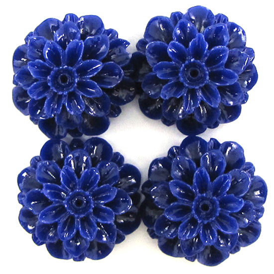 20mm synthetic coral chrysanthemum flower beads 15.5" strand dark blue 20 pieces