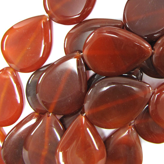 30x38mm red carnelian flat teardrop beads 14" strand S2